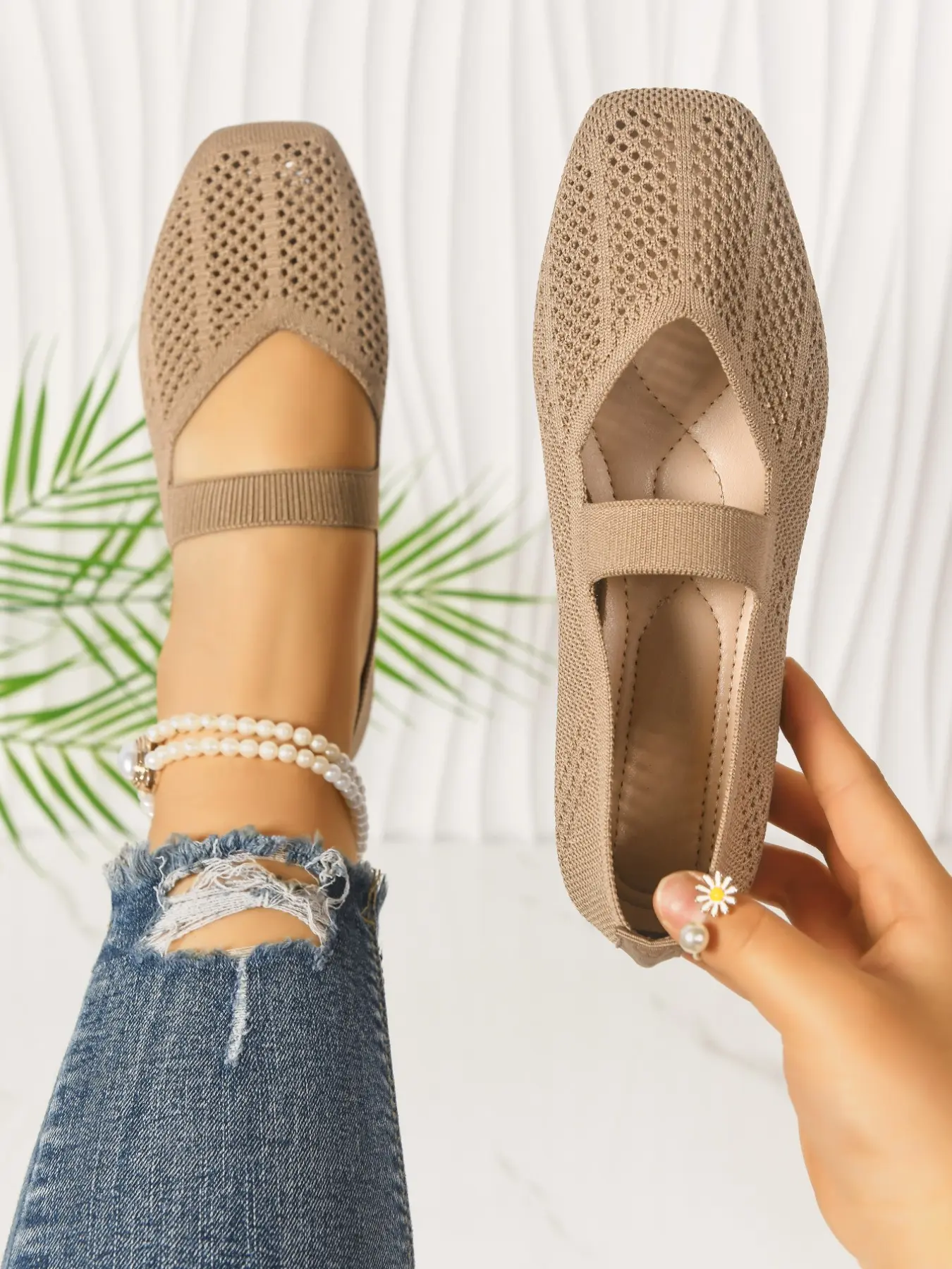 New Large Size Breathable Mesh Knit Mary Jane Shoes, Elastic Strap Soft Sole Anti-Slip Flat Shoes, Three Colors Versatile Daily Wear