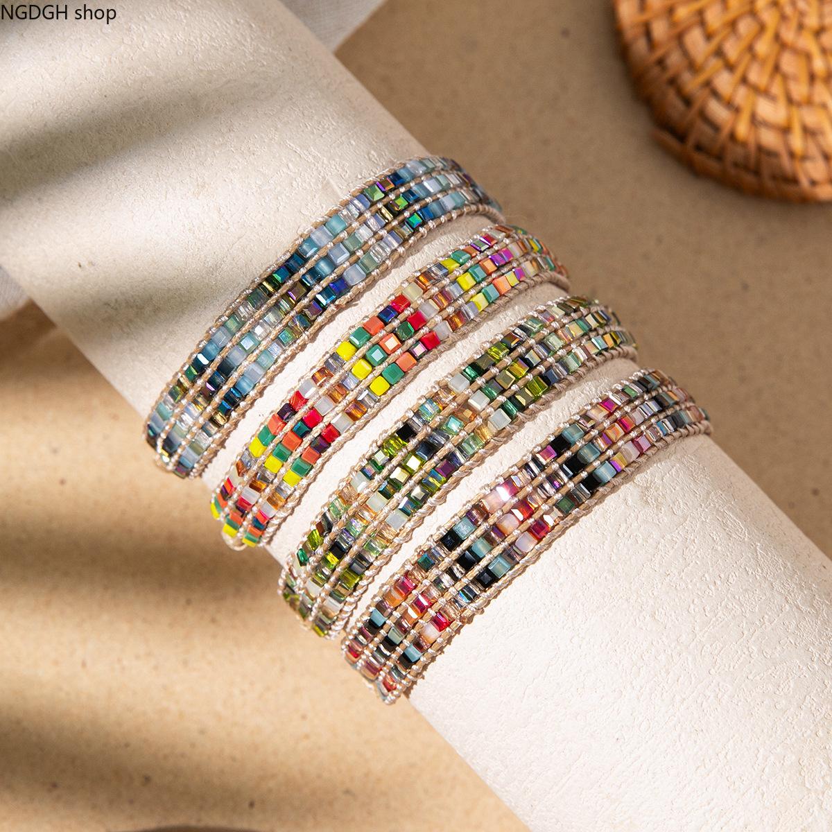 Trendy Ethnic Woven Bead Bracelet - Elegant Multi Color Tribal Seed Bead Adjustable Bracelet with Boho Pattern, Delicate Handcrafted Lightweight Accessory, Perfect for Everyday Summer Travel Festival & Spiritual Boho Chic Looks