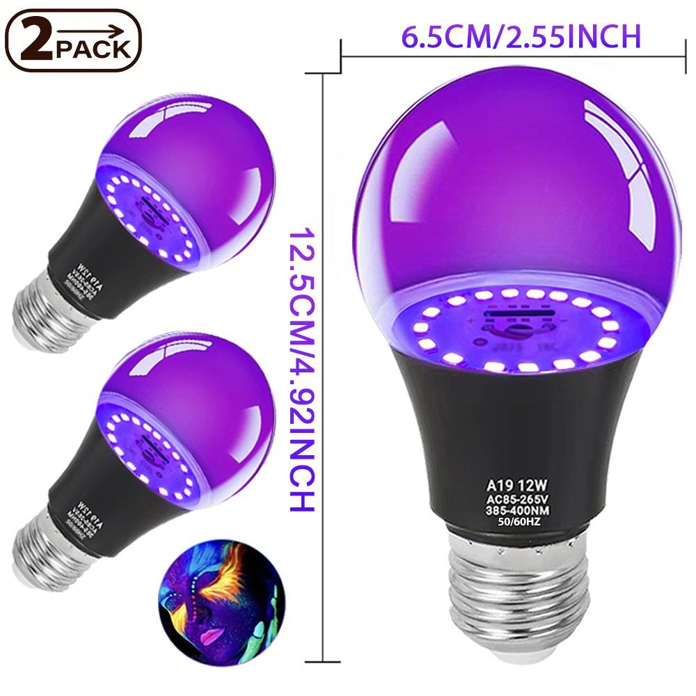 1/2 Pack Kasotile LED Black Light Bulbs, Halloween 12W A19 Blacklight, 100 Watt Equivalent, UVA Level 385-400nm Wavelength, Glow in The Dark for Body Art Paint, Fluorescent Poster, Neon Glow Party