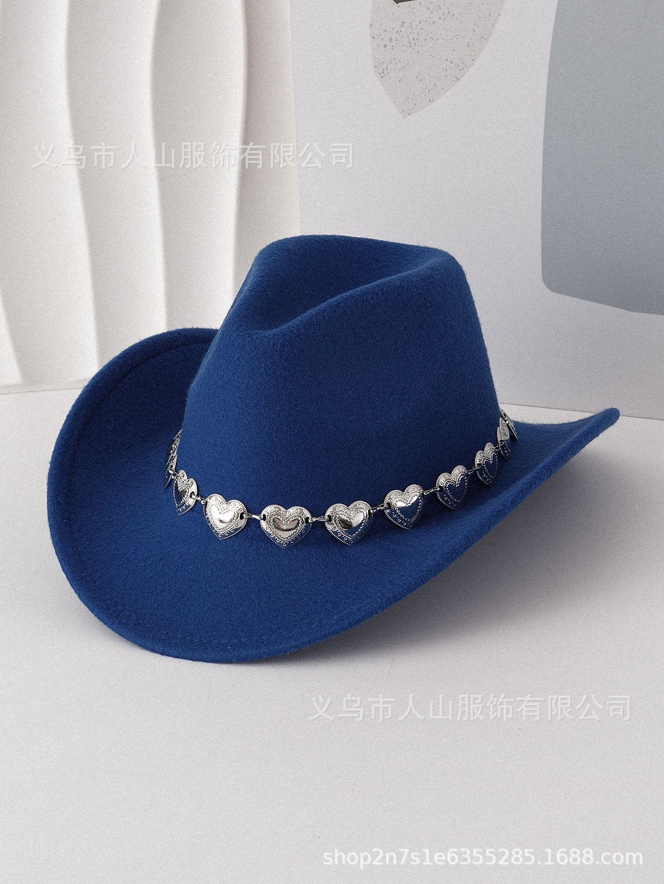 European and American cross-border hollow metal oversized love chain hat chain hip hop punk cowboy hat top hat retro felt hatSpeedy Smarts