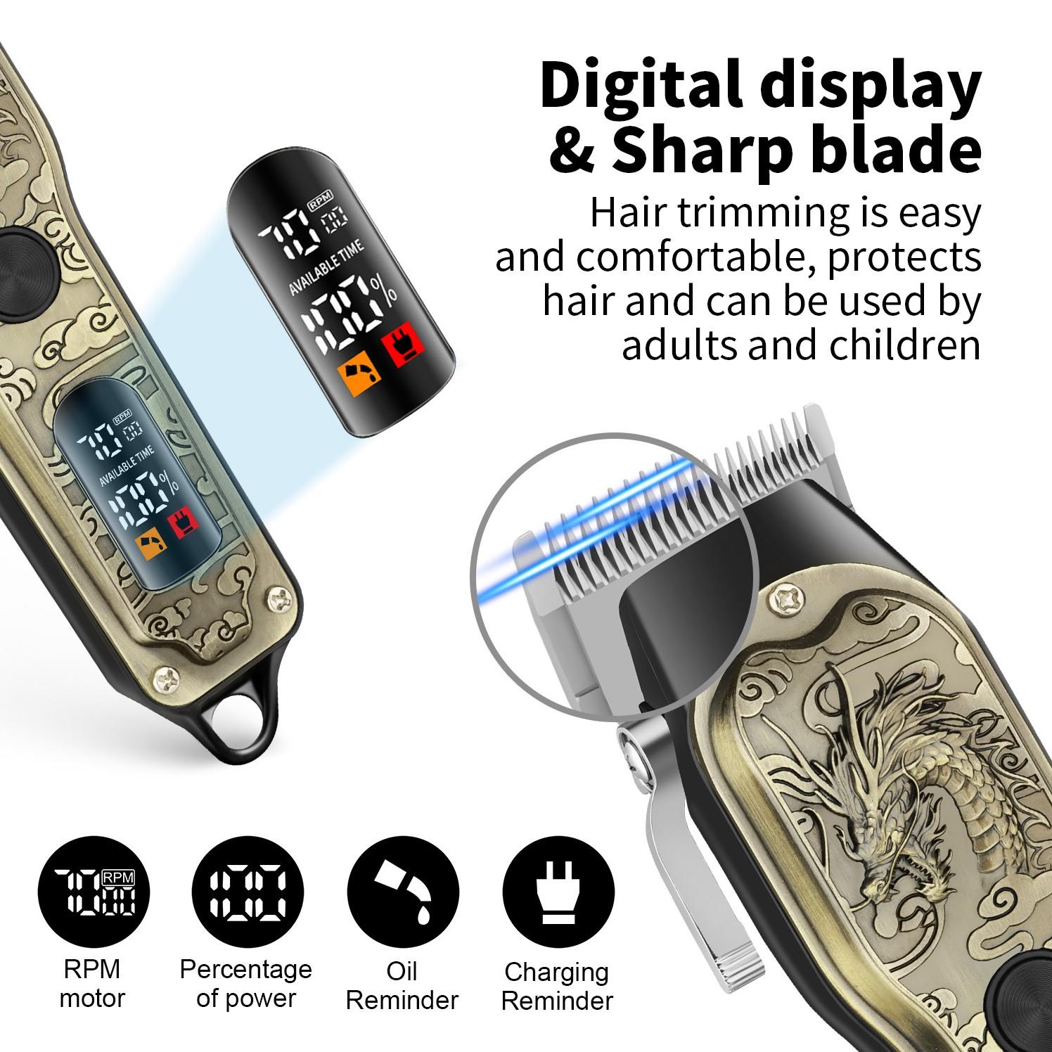Metal Dragon Collector‘s Gift Set｜Rechargeable Professional Cordless Hair Clipper Kit with Vintage Full-Body Metal Dragon Engraving, Full Kit for Home & Salon Use. A Tasteful Gift for Men