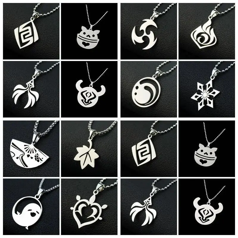 Genshin Impact Pendant Necklace Teen Cute Anime Cartoon Ghost Stainless Steel Necklace for Men Women Jewelry Accessories Gift