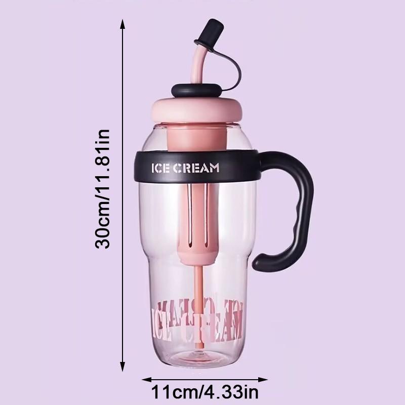 1300ML Large Capacity Water Cup, Big Handle, Tea Strainer and Straw Included, Cute Dustproof Design, Summer Suitable for Women and Students