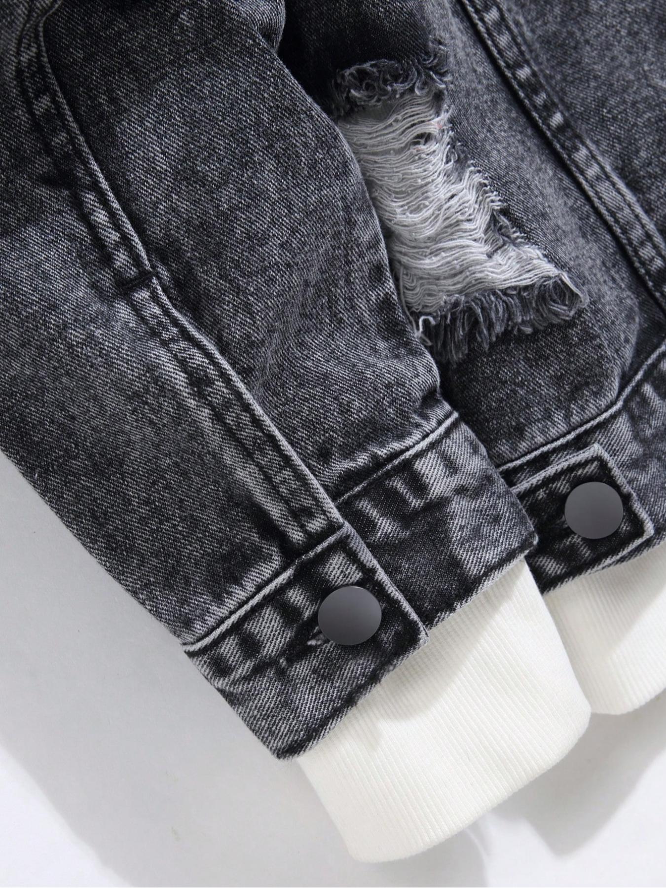 Trendy Distressed Ripped Plain Denim Jacket, Full of Street Style, Easily Create a Unique Look!(inner wear not included).