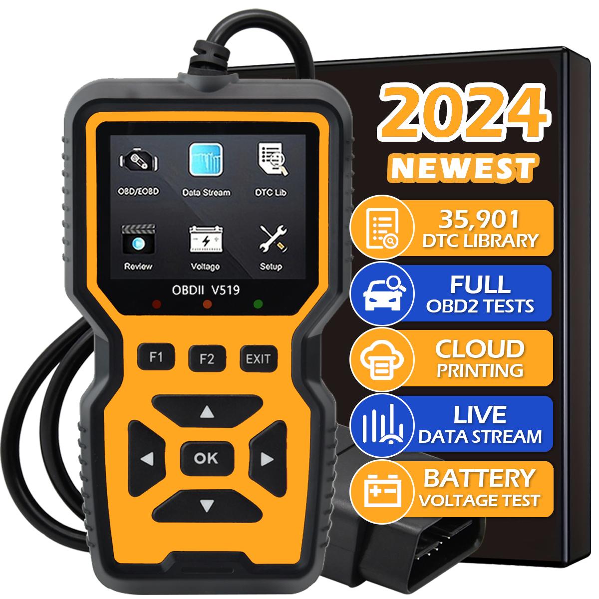 Car OBD2 Scanner Diagnostic Tool Code Reader, Car Voltage Tester Engine Fault Code Scanner, Charging Tester Diagnostic Tool For OBDII Protocol Cars V519-Yellow Live Data Stream