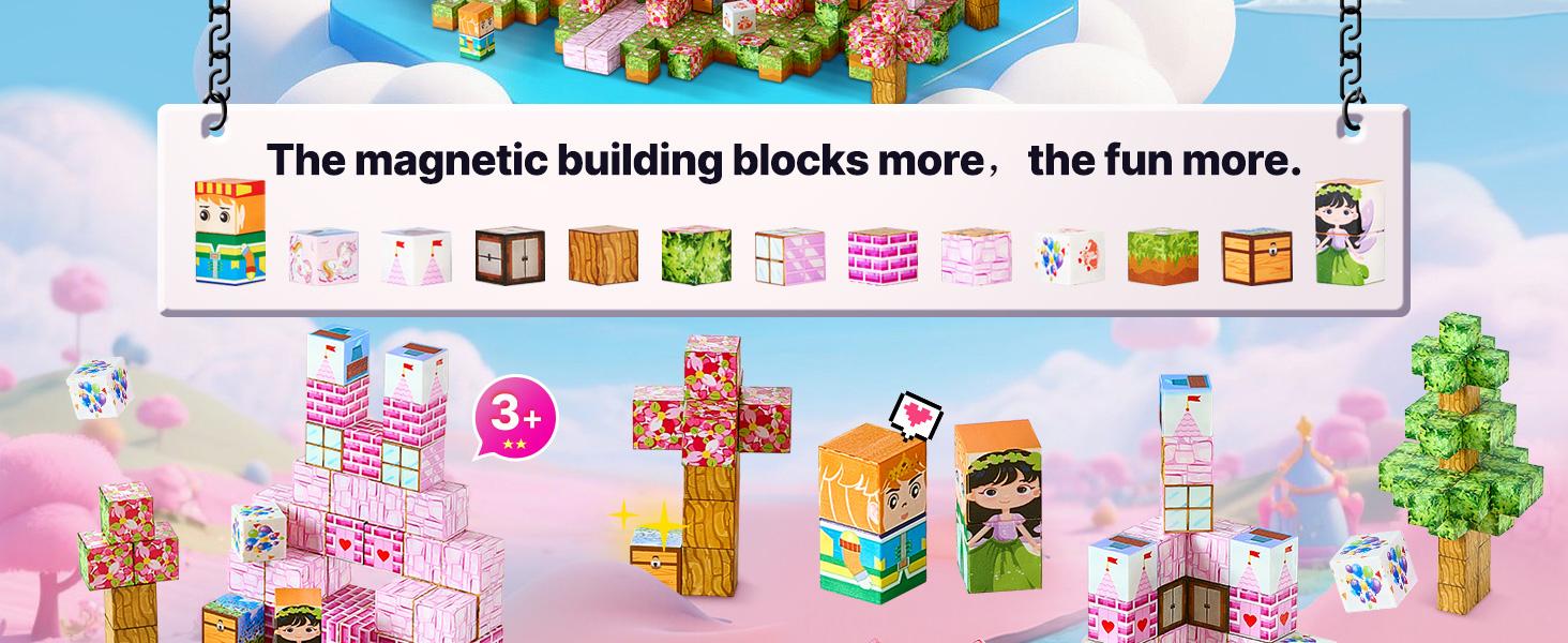 VEVOR Magnetic Blocks, 100 PCS Princess Castle Set, Magnetic Building Cubes for Kids, STEM Montessori Sensory Toys for Christmas Birthday Gift, Construction Stacking Toy for 3+ Years Old Boys Girls