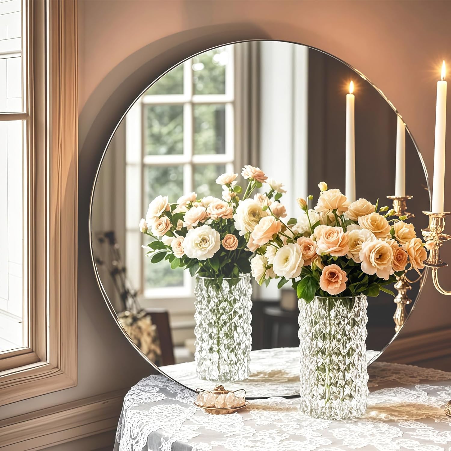 16 count 10" Round Mirrors for Centerpieces  Circle Mirror Tiles Candle Plate Wall Mirror 12inch  Mirrors for Craft Wedding Birthday Christmas Table Centerpieces Decorations