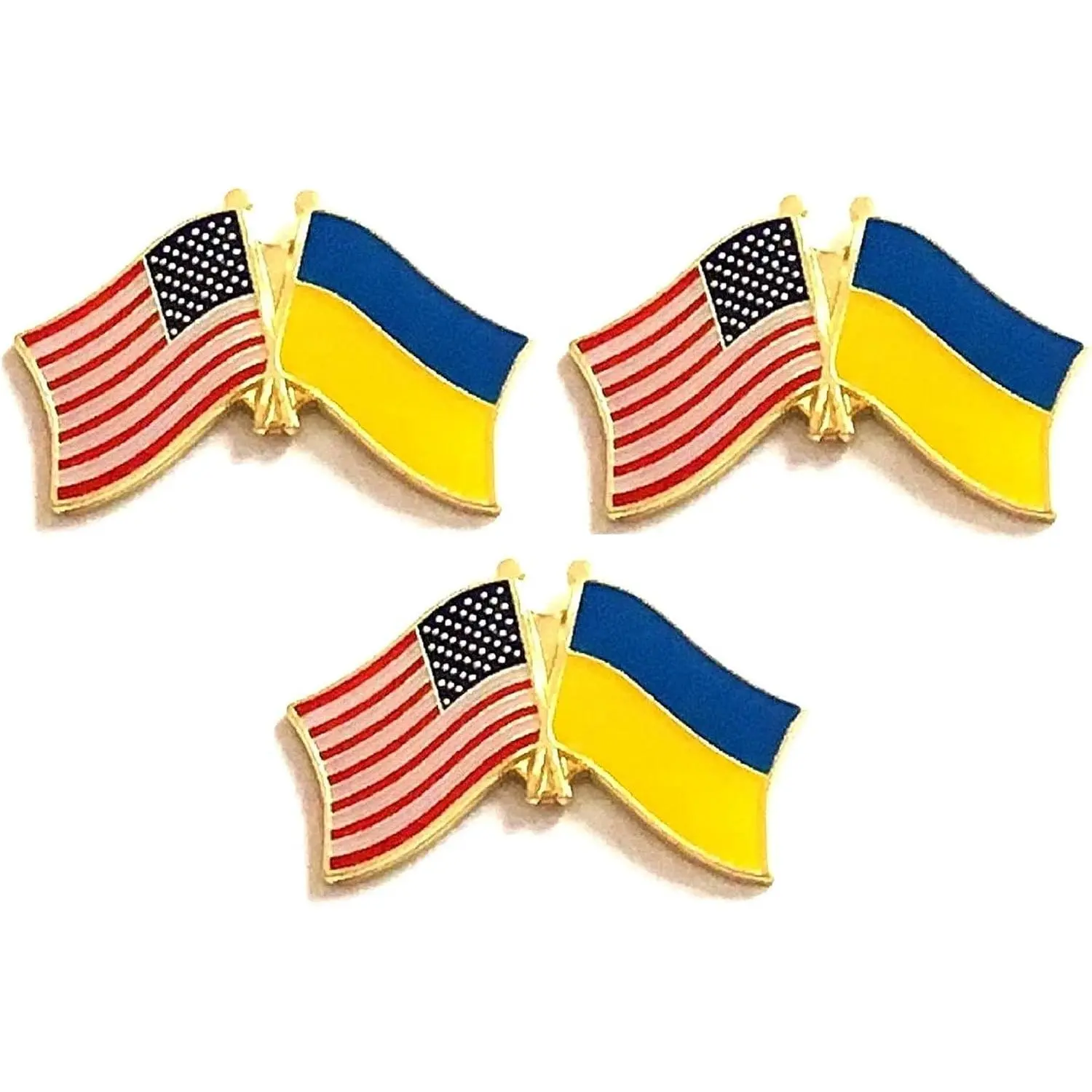 Set of 3 Crossed National Country Flag Enamel Pins - Friendship Double Flags Lapel Pin Badge(Gift)