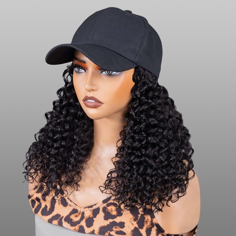 Wavymy Water Wave Hat Wigs Baseball Cap Wigs With Natural Color Human Hair Attached 100% Human Hair Styled-to-Go Wavymy Water Wave Hat Wigs Baseball Cap Wigs With Natural Color Human Hair Attached 100% Human Hair Styled-to-Go