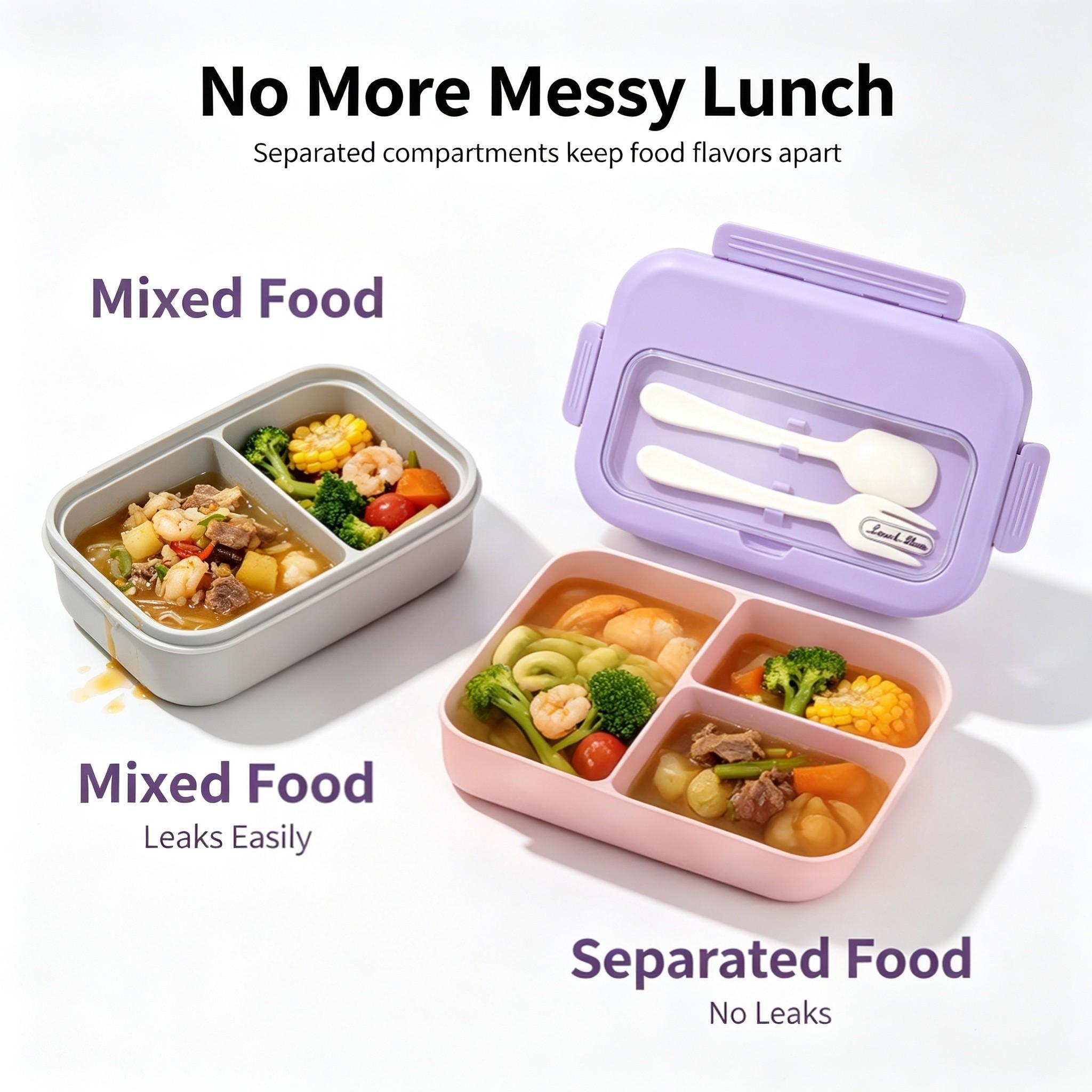 Bento Box for Adults Kids, 1200ML Leak‑Proof 2/3 Compartments Lunch Box with Built‑in Utensils, Fork, BPA‑Free Microwave‑Safe Food Container for Work School Picnic