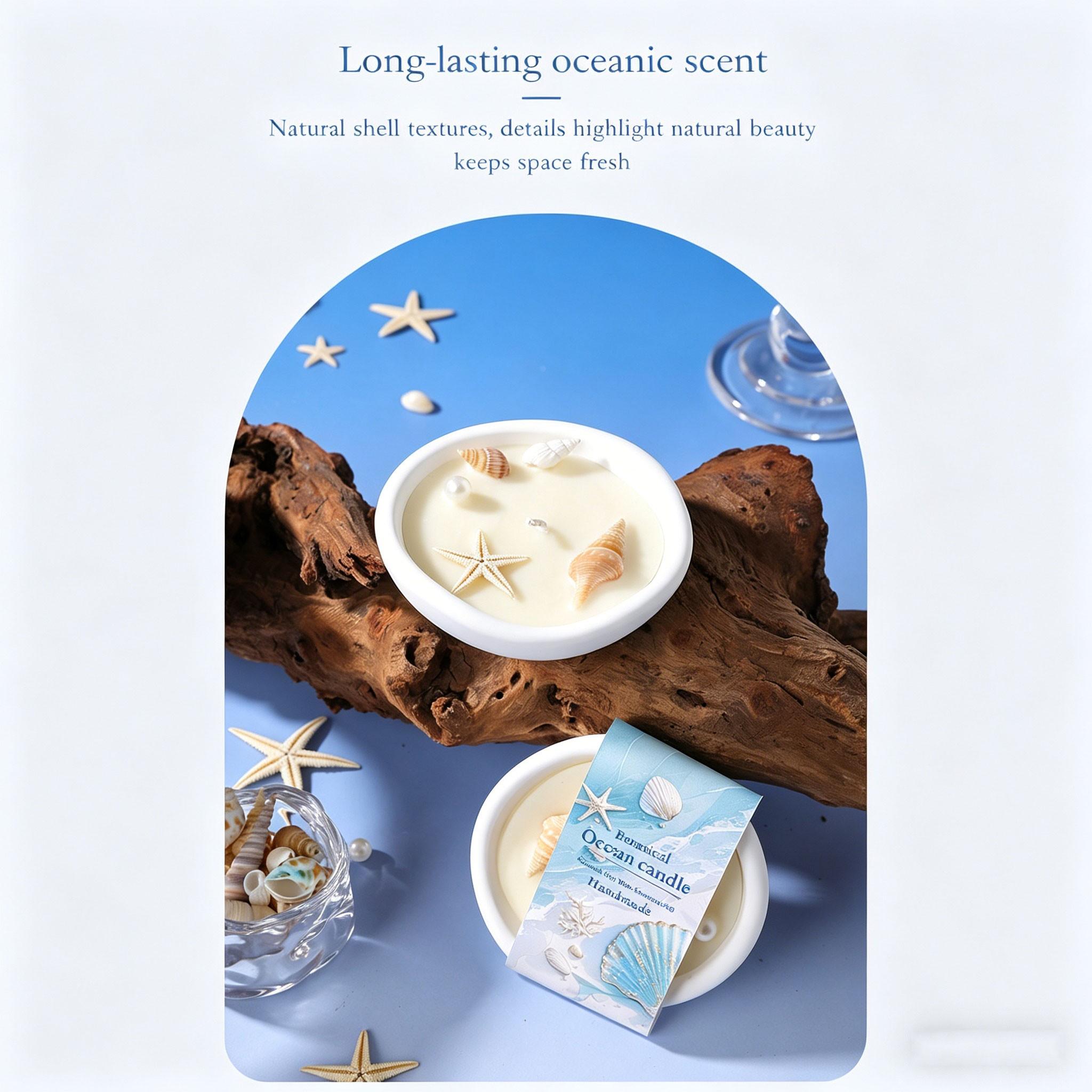 Ocean Aromatherapy Candle, Shell Starfish Pearl Decor, 2 Colors, Long-Lasting Ocean Scent, Non-Toxic Wax, Coastal Home Spa Gift