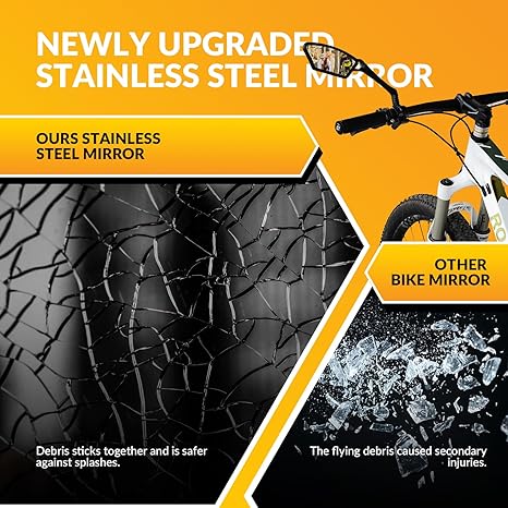 ROCKBROS HD Blast-Resistant Bike Mirror for Handlebars 360° Adjustable Rear View Mirror Fits 21-26mm Handlebars Easy Install Left & Right Side