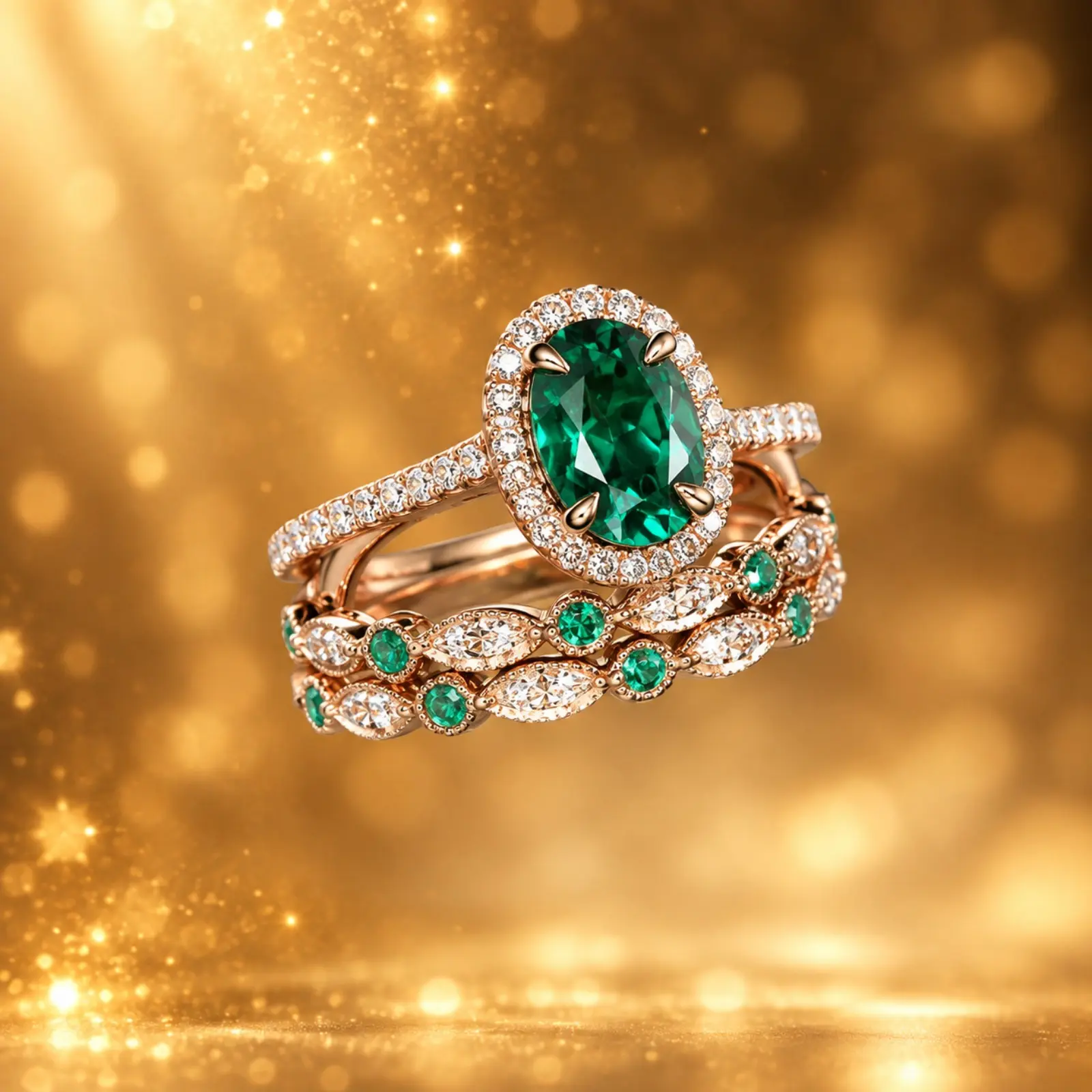 3-in-1 Stackable Emerald Ring for Men Women, INS Trendy Layered Green Stone Band, Creative Detachable Stacking Ring, Stylish Hand Jewelry for Couple, Anniversary & Holiday Gifts
