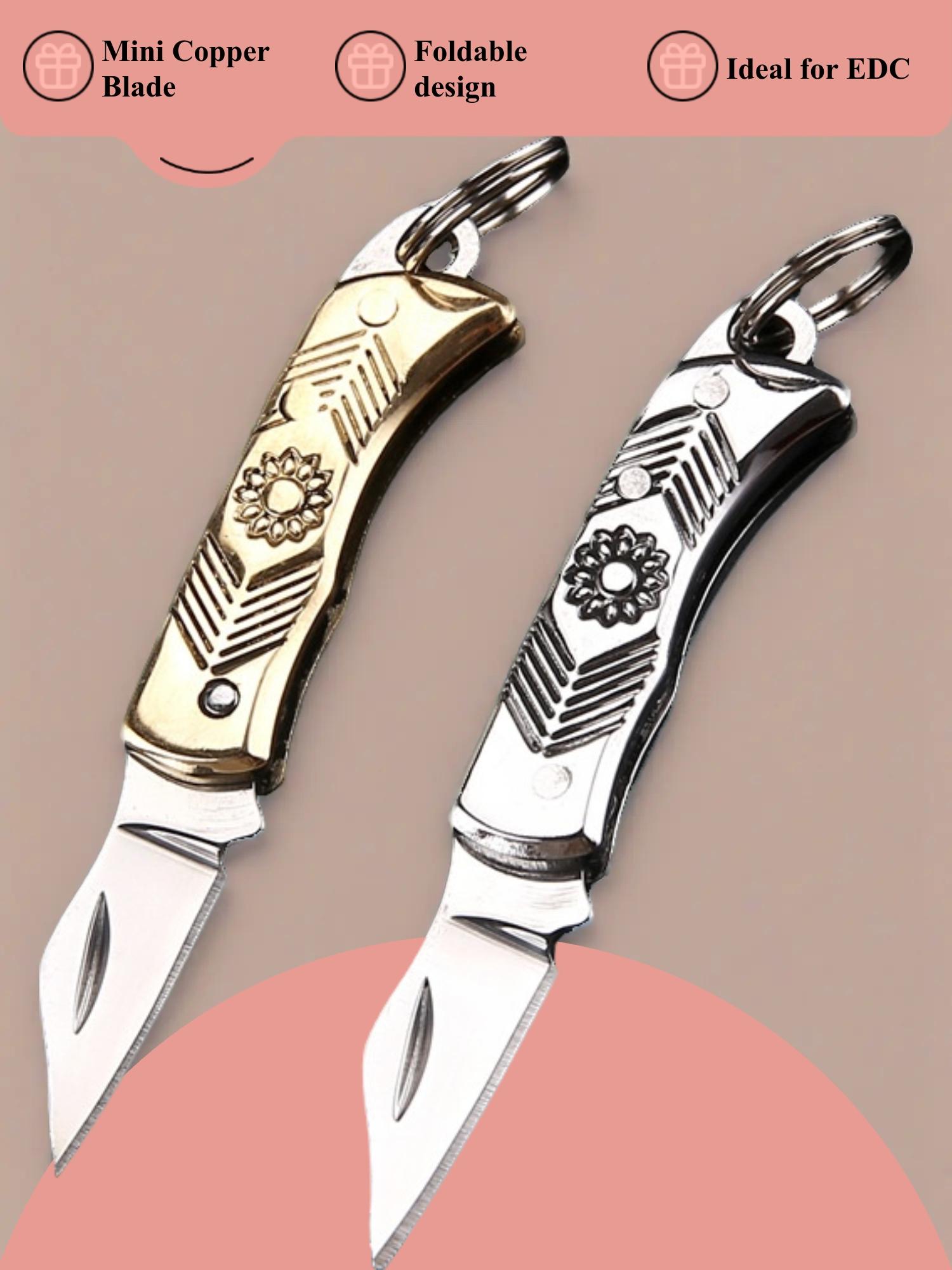 Mini Copper Folding Knife Keychain, Portable Pocket Knife, Compact Design, Perfect Gift for Fishing, Edc, Daily Use, Folding Pocket Knives