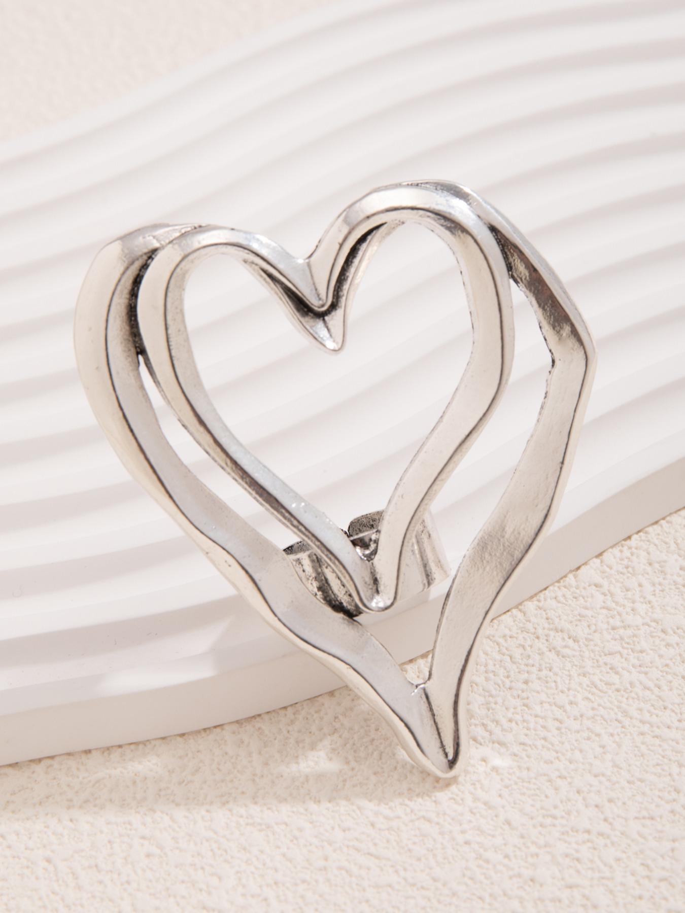 Fashion Hollow out Heart Design Double Layered Exaggerated Ring, Fashion All-match Accessories for Women & Men, Delicate Jewelry for Party