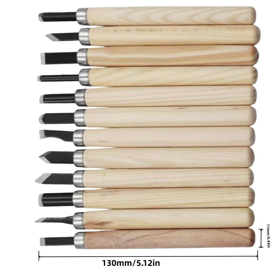 Wood Carving Tool Set 12 Pieces, Stainless Steel Carving Knives, DIY Woodworking Kit, Ergonomic Wooden Handle, for Hobbyists and Professionals