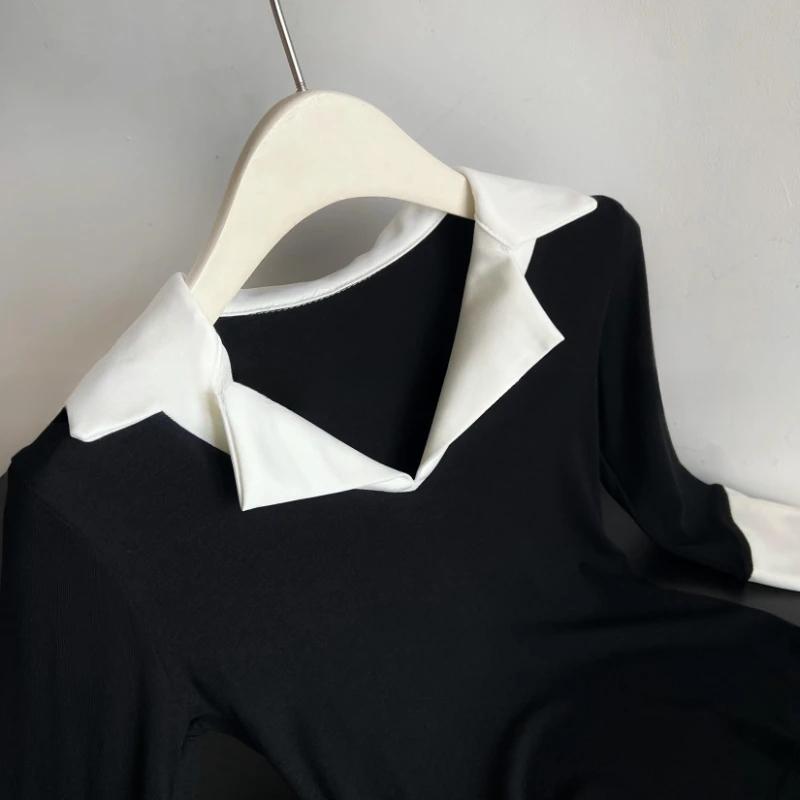 Korean Chic Design Fake Two Pieces Long Sleeves Shirt Women Spring 2025 New Elegant All Match Slim Fit Base Tops Office Clothes