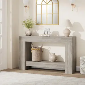 Garvee Entryway Console Table, Farmhouse 2-Tier Entryway Table, Long Sofa Accent Table Behind Couch Table with Open Storage for Entrance, Living Room, Hallway, Foyer, Grey, 47"