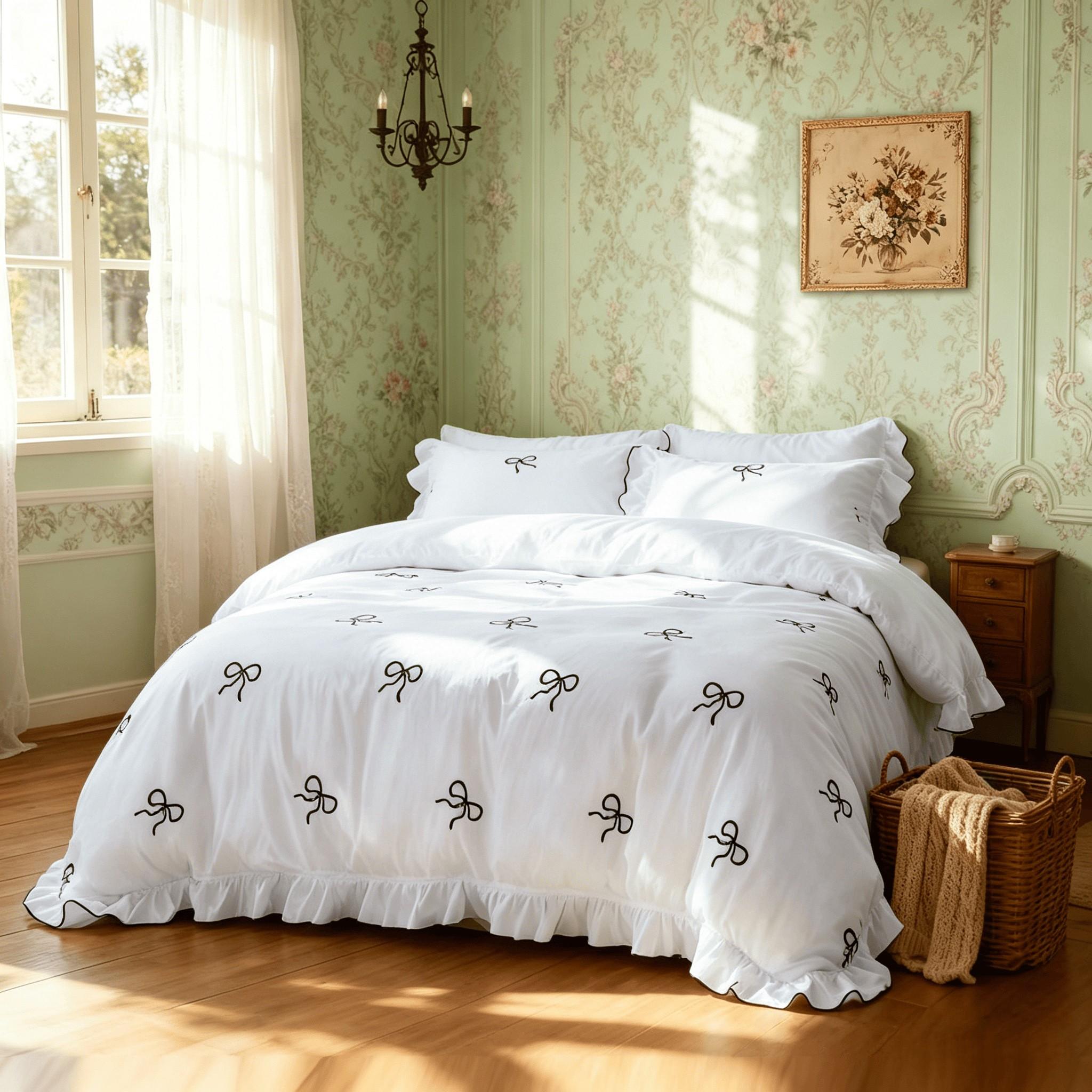 3pcs Princess Style Bow Ruffle Bedding Set, Includes 1 Duvet Cover + 2 Pillowcases No Insert, Comfortable Sleep, Durable Material, Perfect Gift