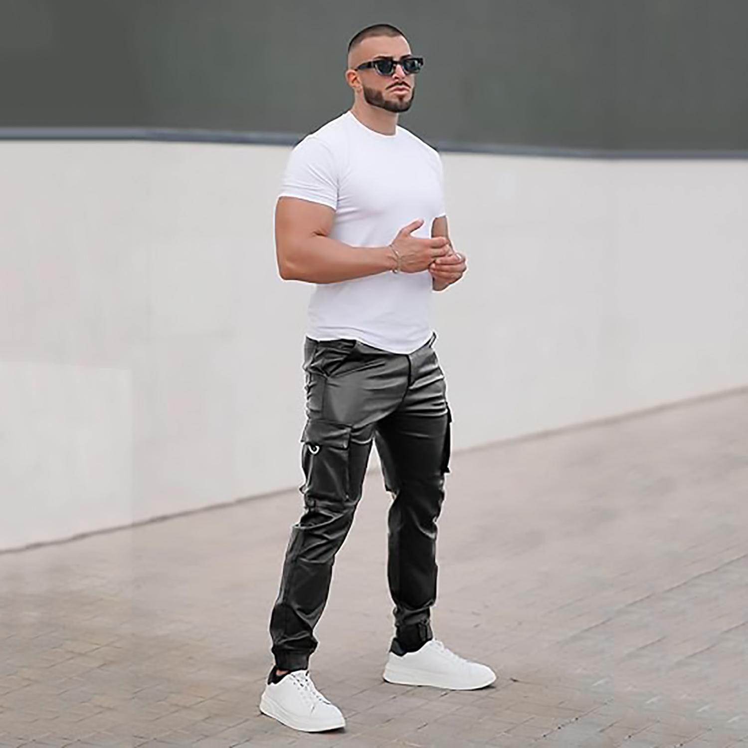 GINGTTO Mens Slim Fit Pants Stretch Pu Faux Leather Motorcycle Biker Pants