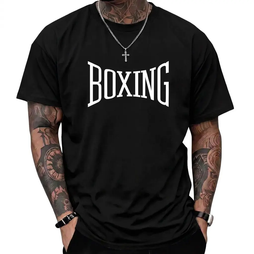Boxing Graphic Shirt Short Sleeve Crew Neck Top Cotton Tee Sportswear Unisex