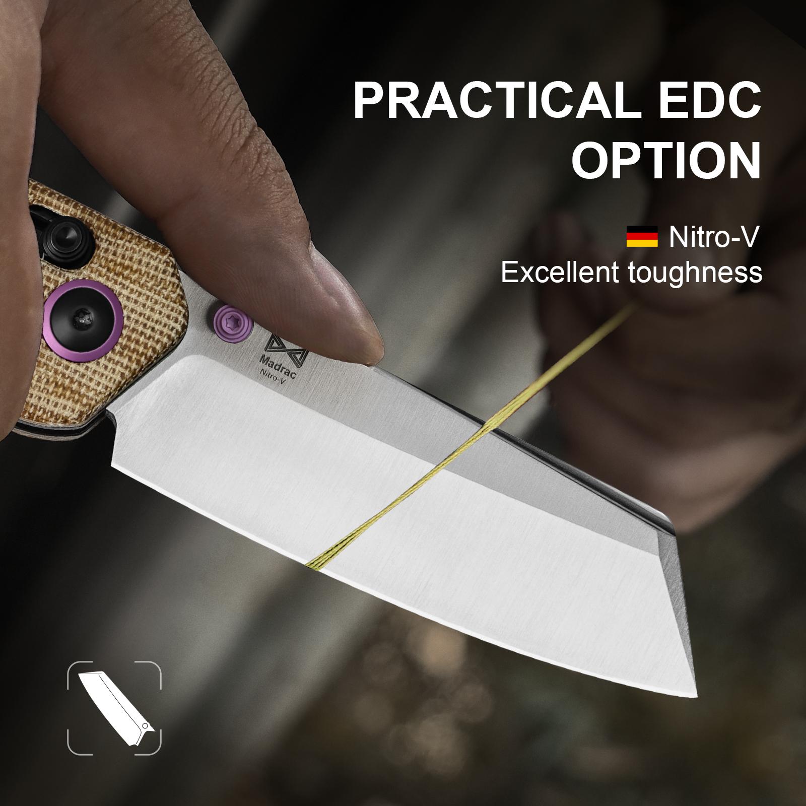 Kizer Madrac EDC Knife, Brown Micarta Handle, White Nitro-V Blade, V3693A2, Portable Folding Knife,Stable, Safe, Reliable Folding Blade, Suitable for Outdoor Camping, Adventure, Fishing Scenarios, Men's Gift, Christmas Gift