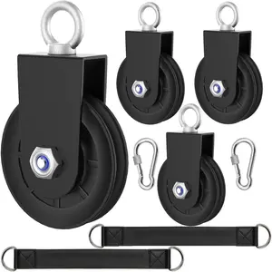 4 Pack 90mm  Pulley Wheel Nylon Pulleys Rotation 360  Traction Wheel Detachable With Strap & Carabiner,Silent Bearing for  Weight Lifting Gym Pulley  System Equipment