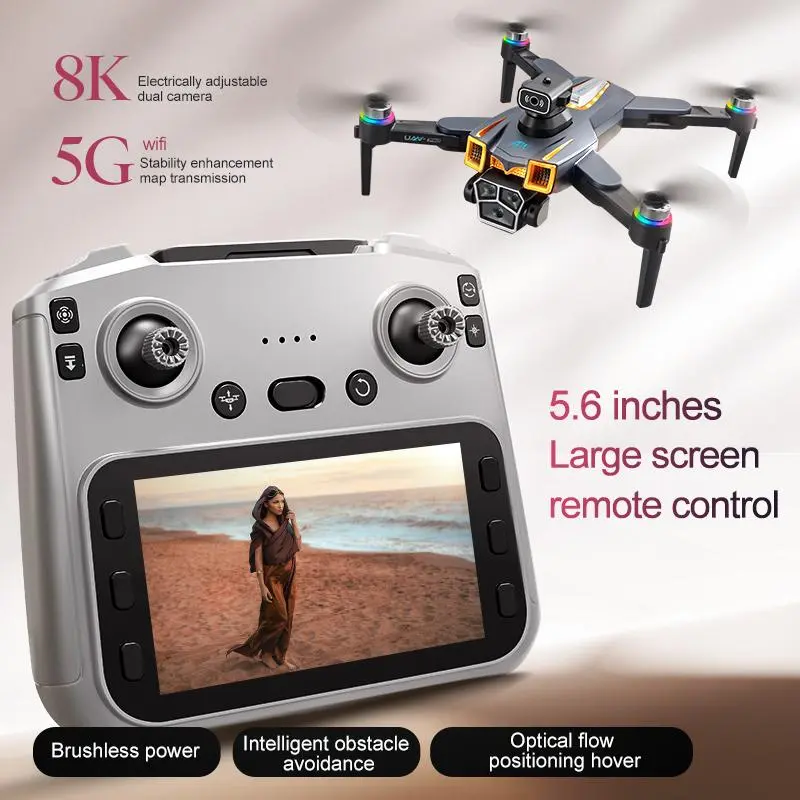 A19 Pro Dazzling Lamp Drone With Screen Remote Controller, Brushless Motor, Intelligent Obstacle Avoidance, Electric Adjustable Triple Camera, Foldable RC Quadcopter for Aerial Photography