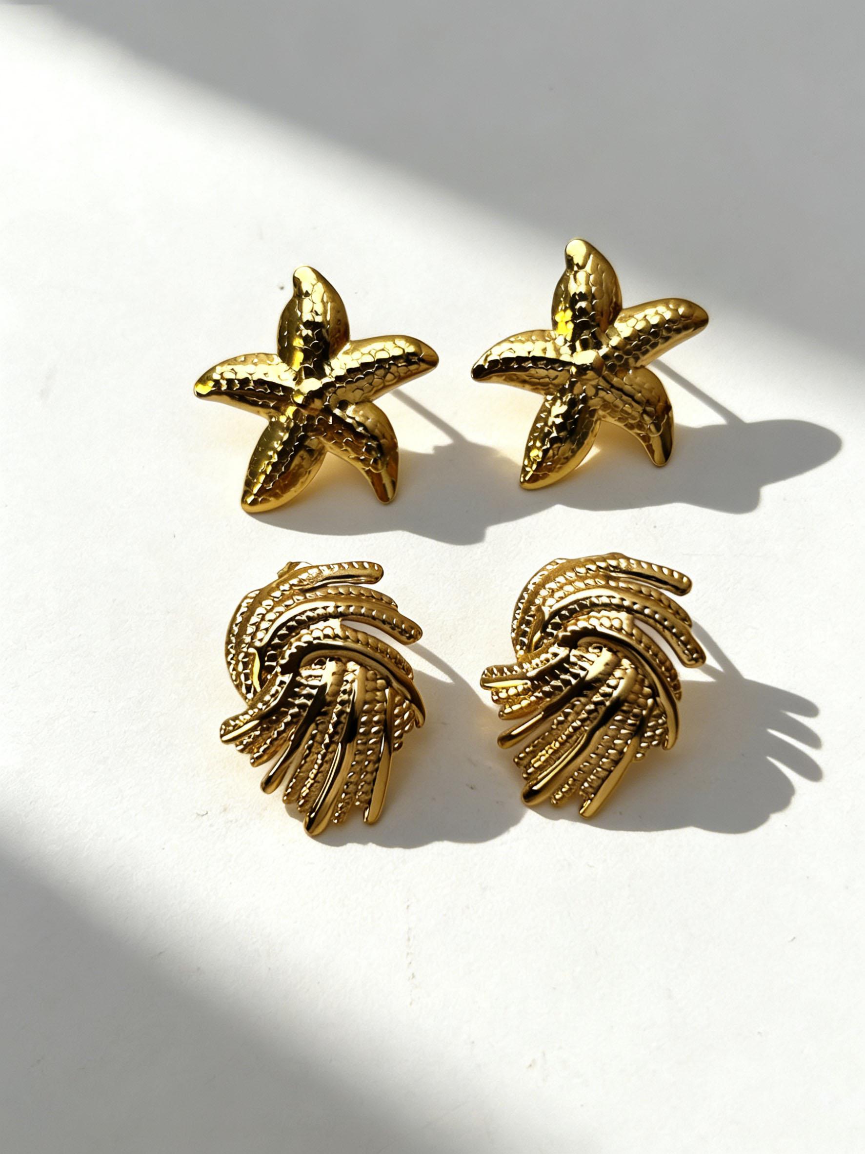 Boho Gold Statement Earrings for Women, Waterproof Stainless Steel Gold Studs with Pearl/Turquoise, Trendy Fashion Jewelry Gift for Her