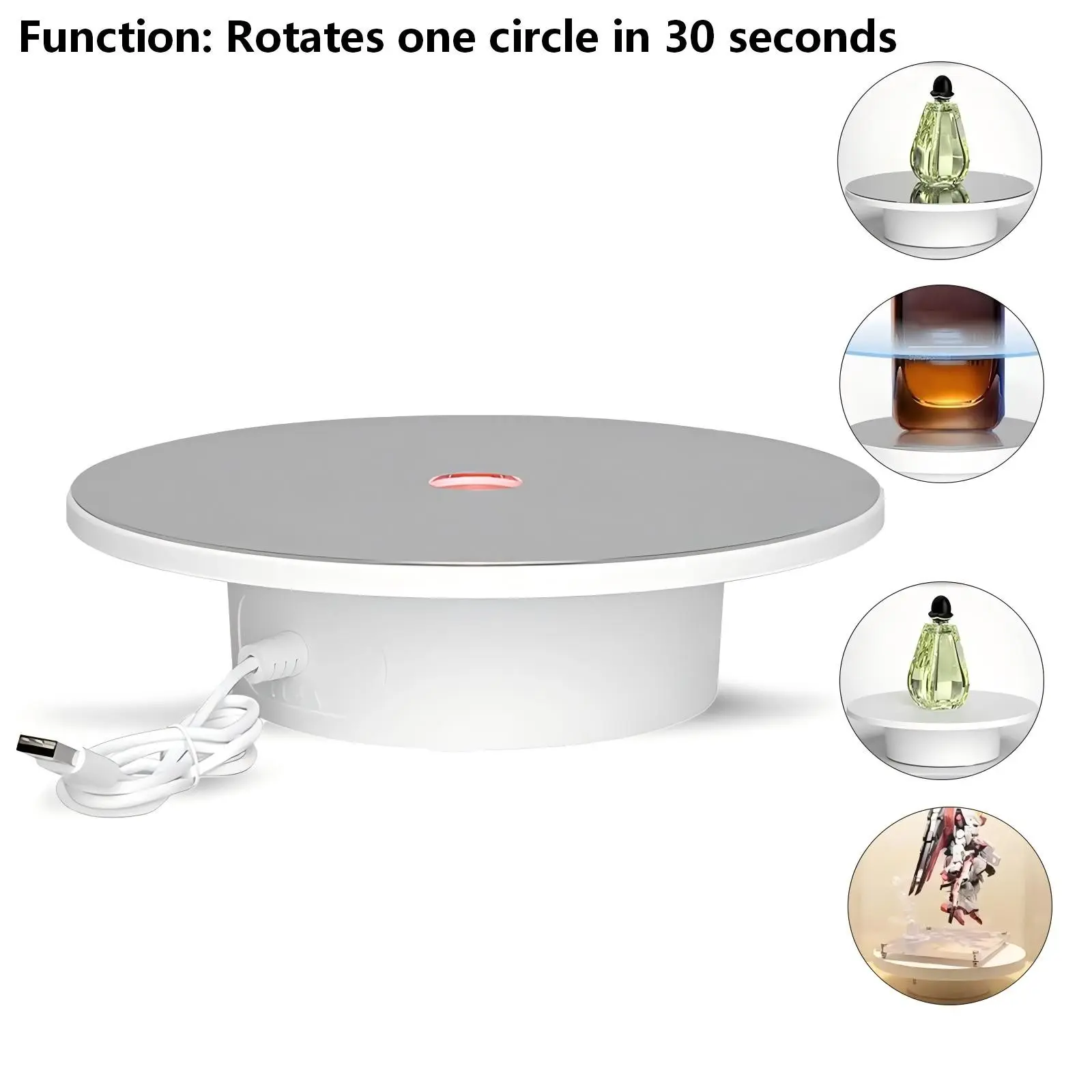 Mini Electric Rotating Display Stand, 360° USB Powered, Matte and RGB Panels, 5.9in Diameter, Ideal for Jewelry, Lipstick, Watches