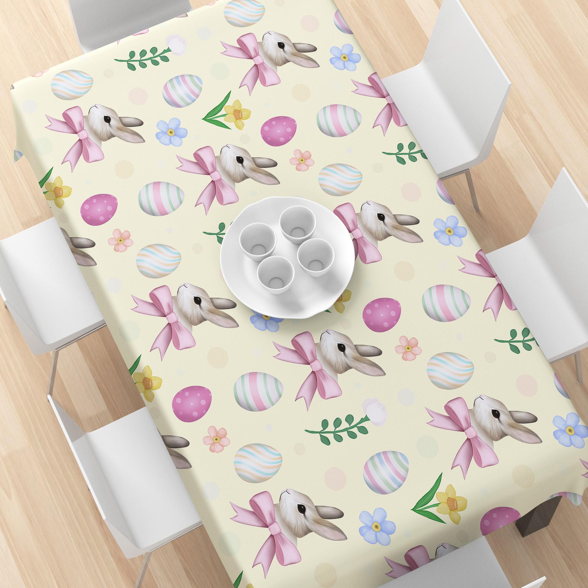 Rectangular Easter Tablecloth, Cartoon Rabbit Design, Picnic Table Cover, Perfect for Spring & Summer Decorations, Ideal for Holiday Occasions