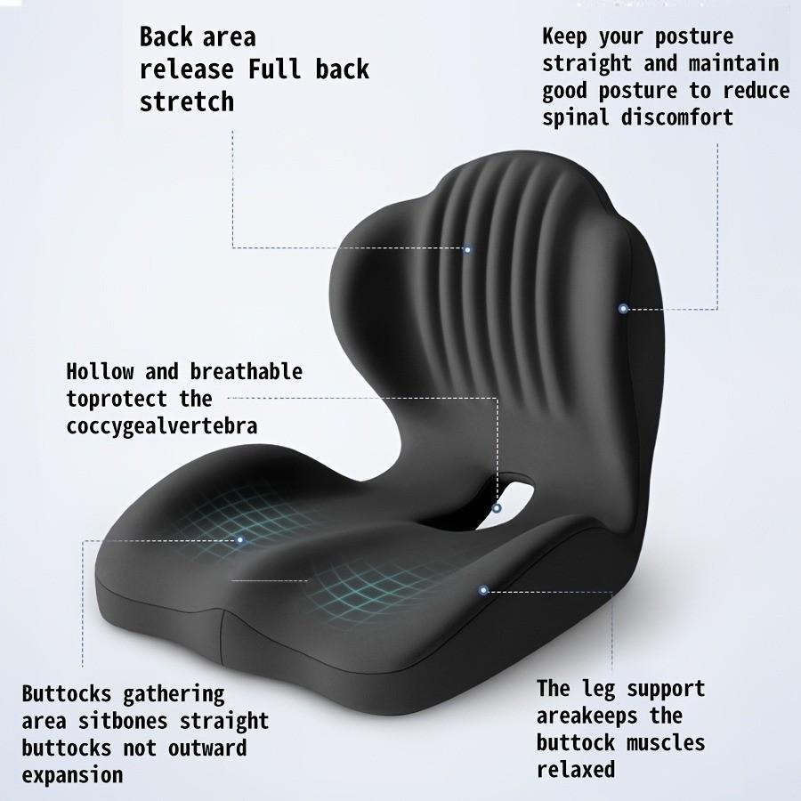 Ergonomic Memory Foam Padded Seat Cushion with Back Support, Tailbone Relief and Lumbar Pillow, Office, Car, Gaming, Wheelchair, Detachable Cover, Medium Firmness