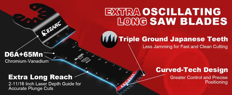 1-1/4" Extra Long Reach Curved Japanese Tooth Curved Arc Edge Oscillating Multi-Tool Blade 20 count for Clean Cuts in Wood and Plastic, FathersDayGift