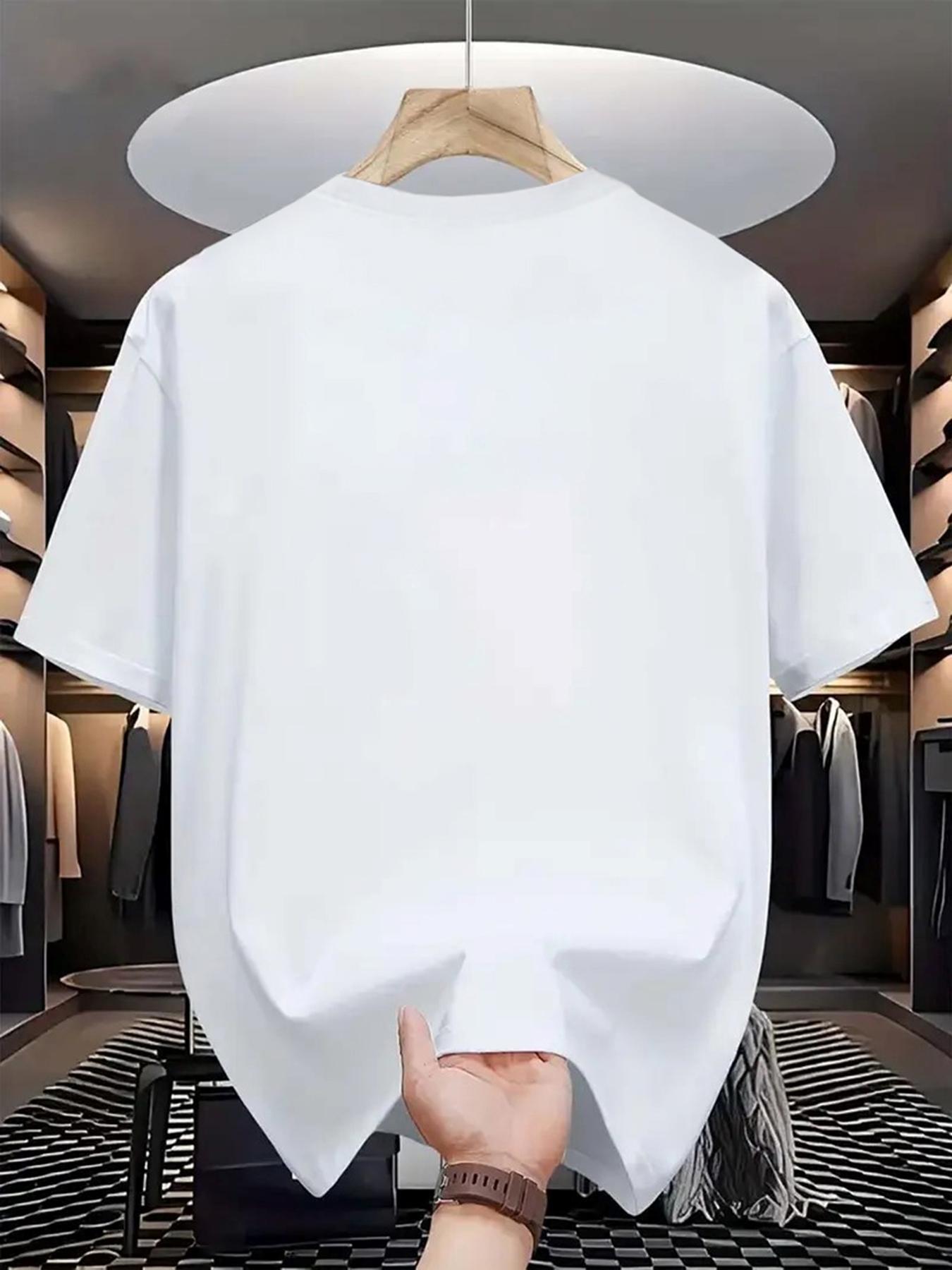 Men's Casual Sporty Short Sleeve Shirt, Casablanca Print, Comfortable Round Neck T-Shirt for Outdoor Gym Shopping, Trendy Versatile Men's Clothing