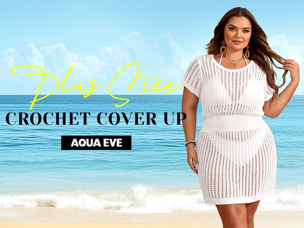 Aqua Eve Women's Plus Size Swimsuit Cover Up - Crochet Bathing Suit Coverup Short Sleeve Beach Dress Swimwear