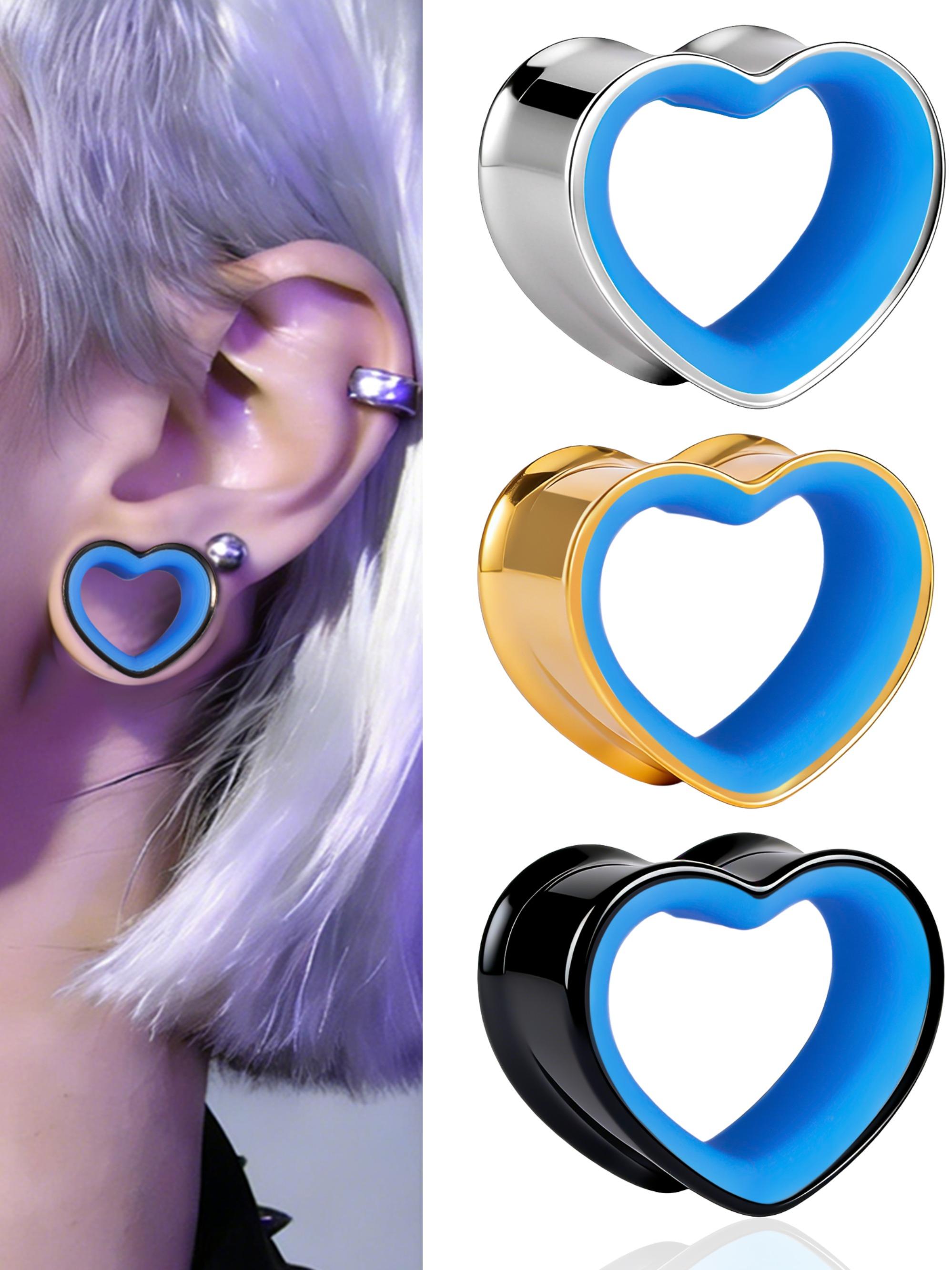 vanku 2pcs Hollow Heart Shape Ear Tunnels Plugs, Stainless Steel Hypoallergenic Piercing Gauges Earrings, Unisex Gift for Women Men