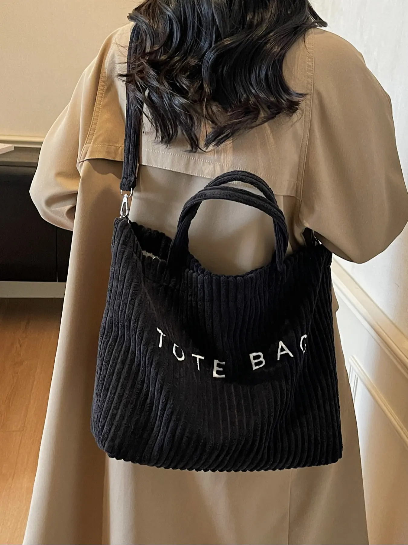 Large-Capacity Carry All Fashionable Leopard-Print Corduroy Tote