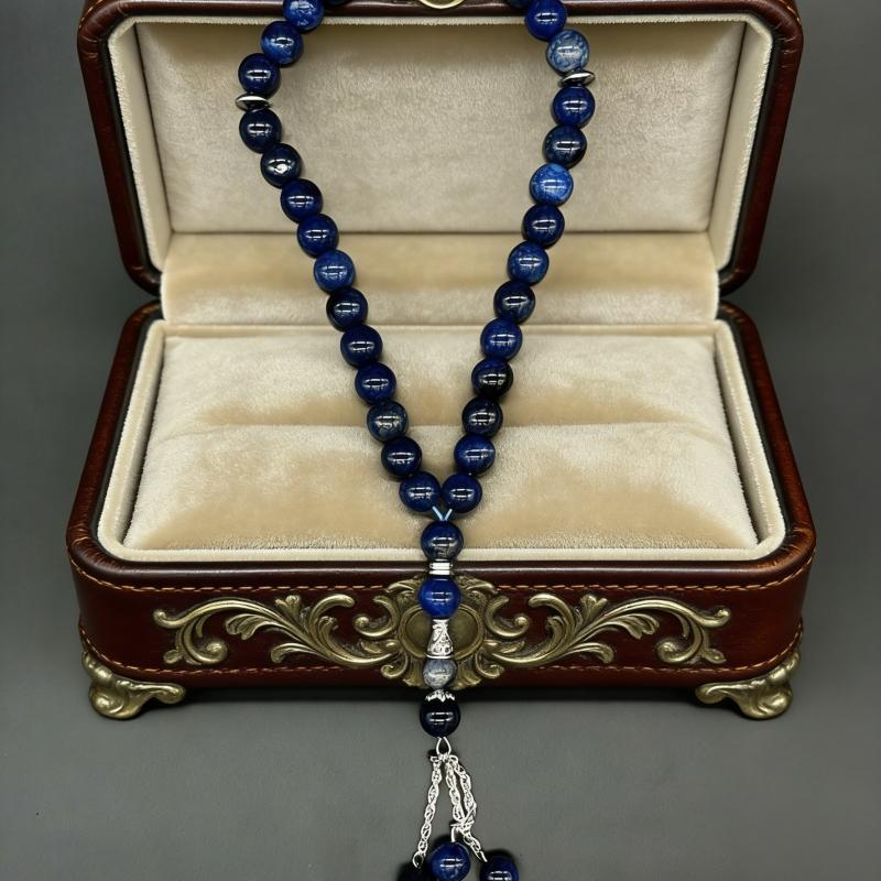 Natural Blue Dragon Pattern Agate Prayer Beads, Retro Zen Buddha Beads Bracelet, Peace & Blessing Jewelry for Men and Women