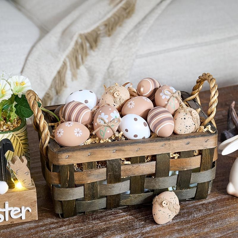 12pcs 6cm Easter Eggs for Hanging Easter Decoration, Modern Plastic Eggs for Easter Decoration, Black Golden White Ornament for Easter Baskets, Spring Decoration, Easter Gifts