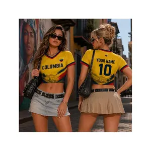 High-Quality Croptop Football Jersey Personalized Colombia Football Croptop Jersey - Custom Name Number, Colombia Pride Fan Shirt, North America Football Party, 2026 Football