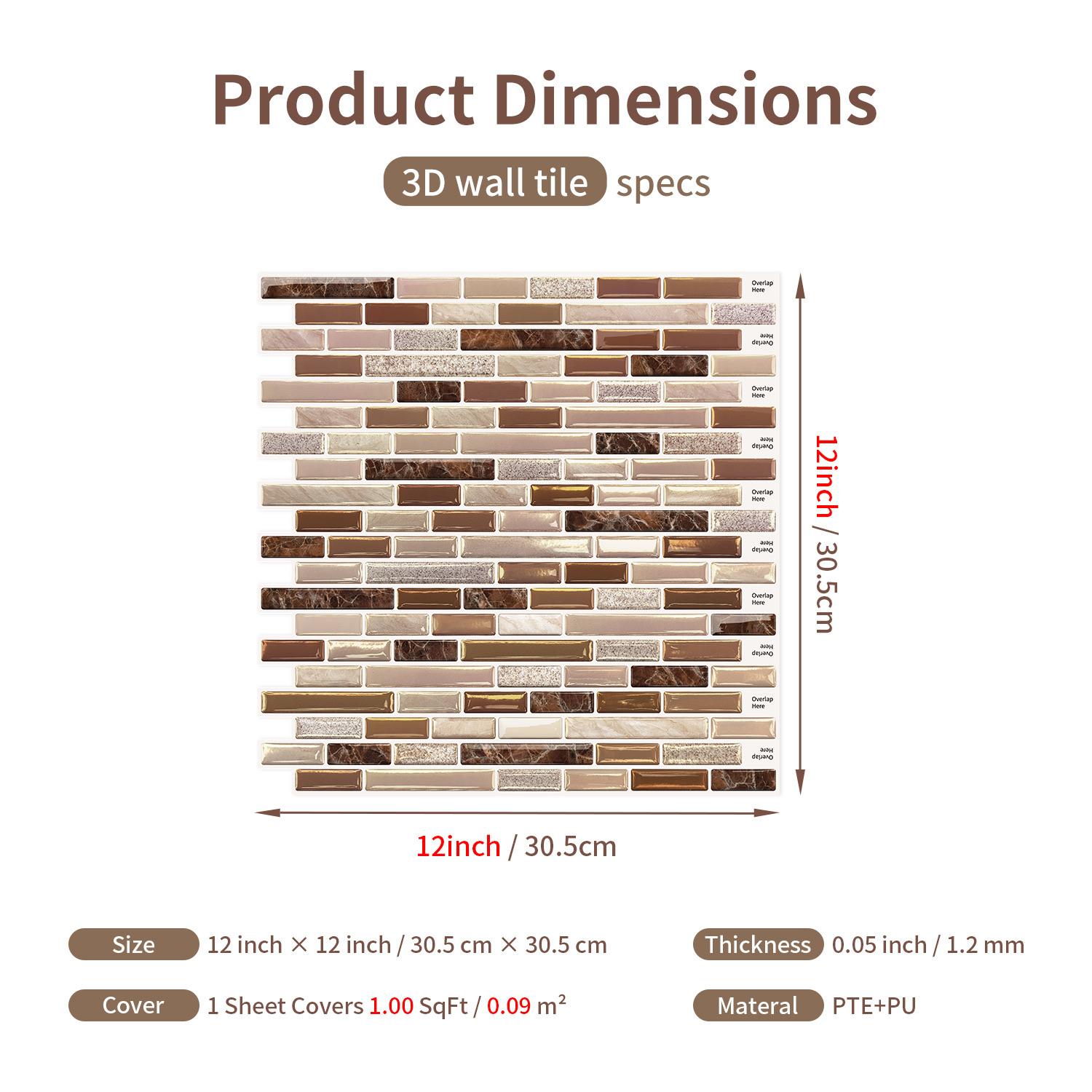 6/10pcs PVC Glazed Tiles, 3D Mosaic Stickers, Kitchen Stickers, Bathroom Waterproof Wall Stickers, Wall Renovation Color Change Wallpaper, Walecorative Stickers, Gift, Home Decor