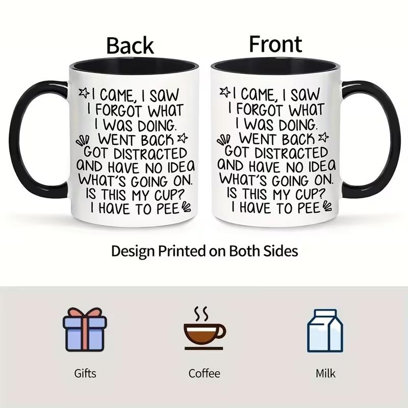 1pc Funny FORGETFUL Elderly Comic Mug - Ceramic Coffee Cup with "I Came & I Saw..." Funny Face, Suitable for Hot/Cold Drinks, Gift for Seniors, Birthday or Holiday Gifts