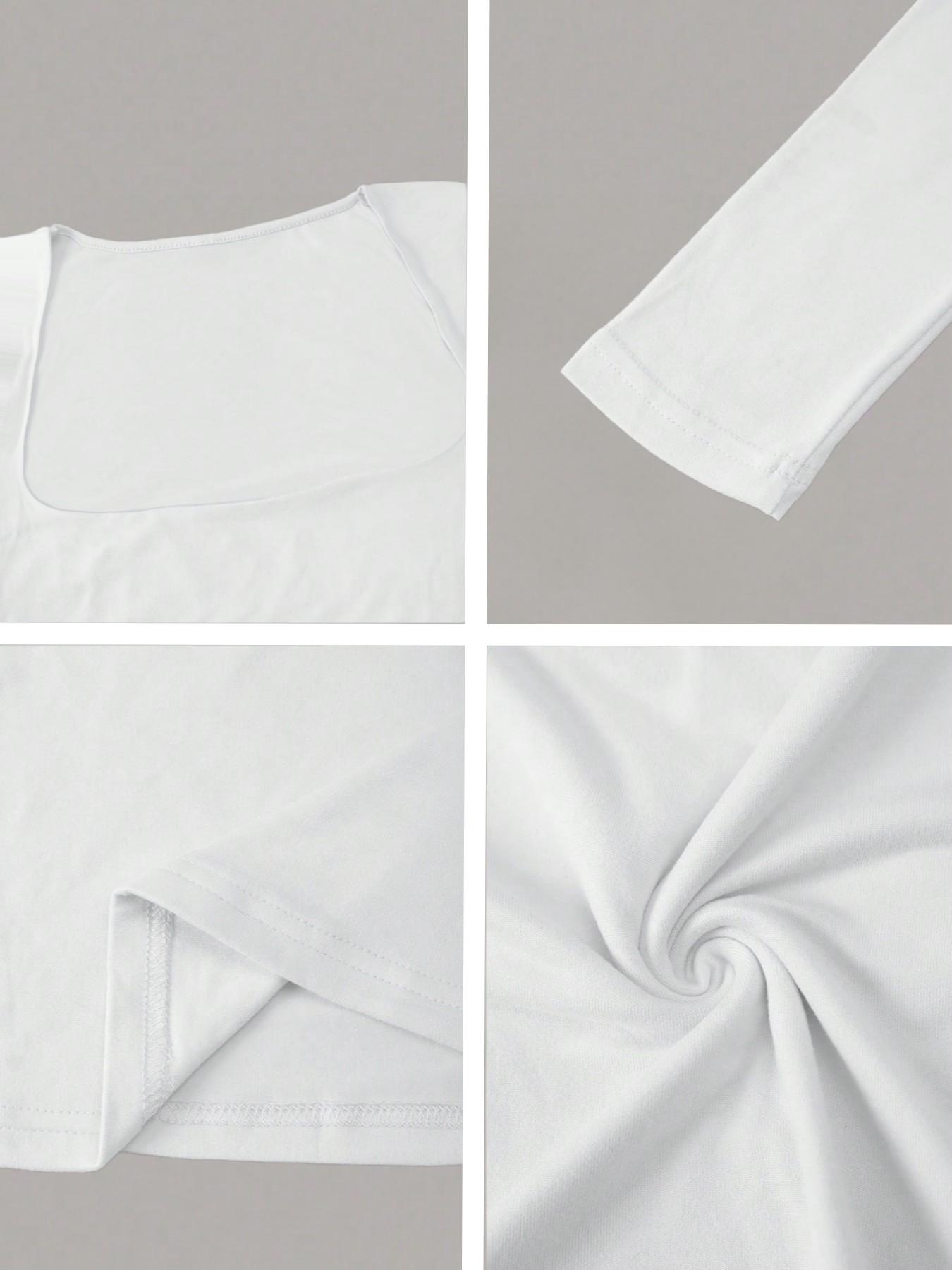 Casual Long Sleeve Square Neck T-Shirt, Slim Fit, Plain Design, Soft and Comfortable, Ideal for Daily Wear, Versatile Fashion Choice