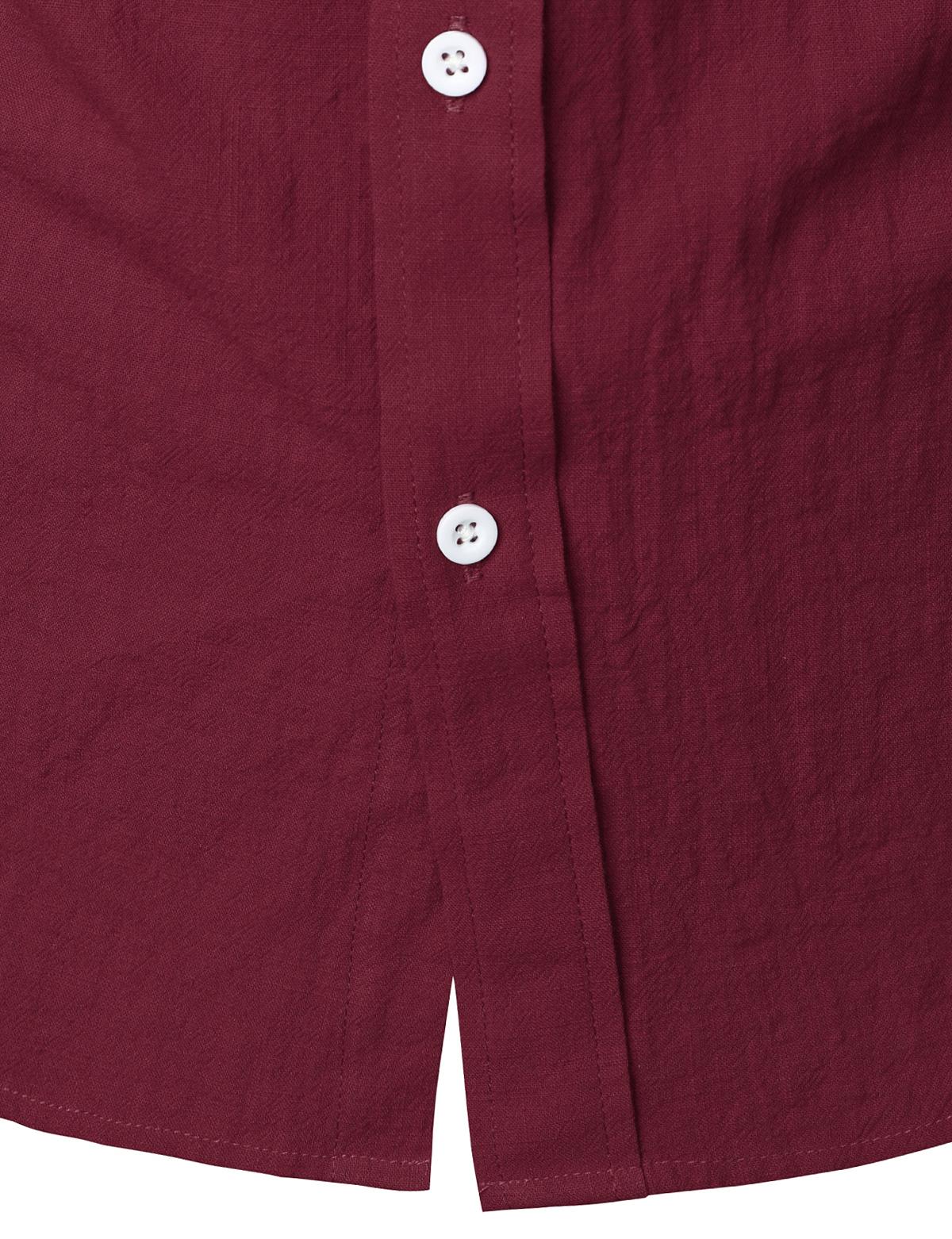 ZEROYAA Men's Fitted Cotton Linen Casual Short Sleeve Button Up Shirts Lightweight Beach Tops with Pocket