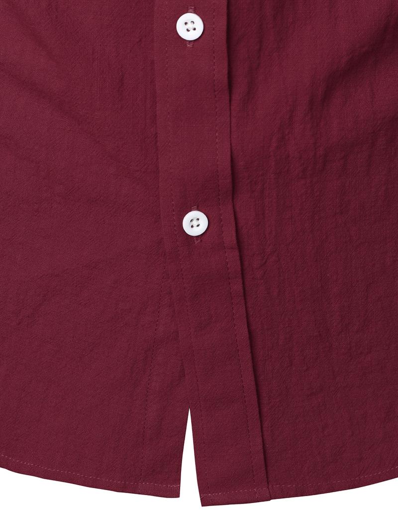 ZEROYAA Men's Fitted Cotton Linen Casual Short Sleeve Button Up Shirts Lightweight Beach Tops with Pocket