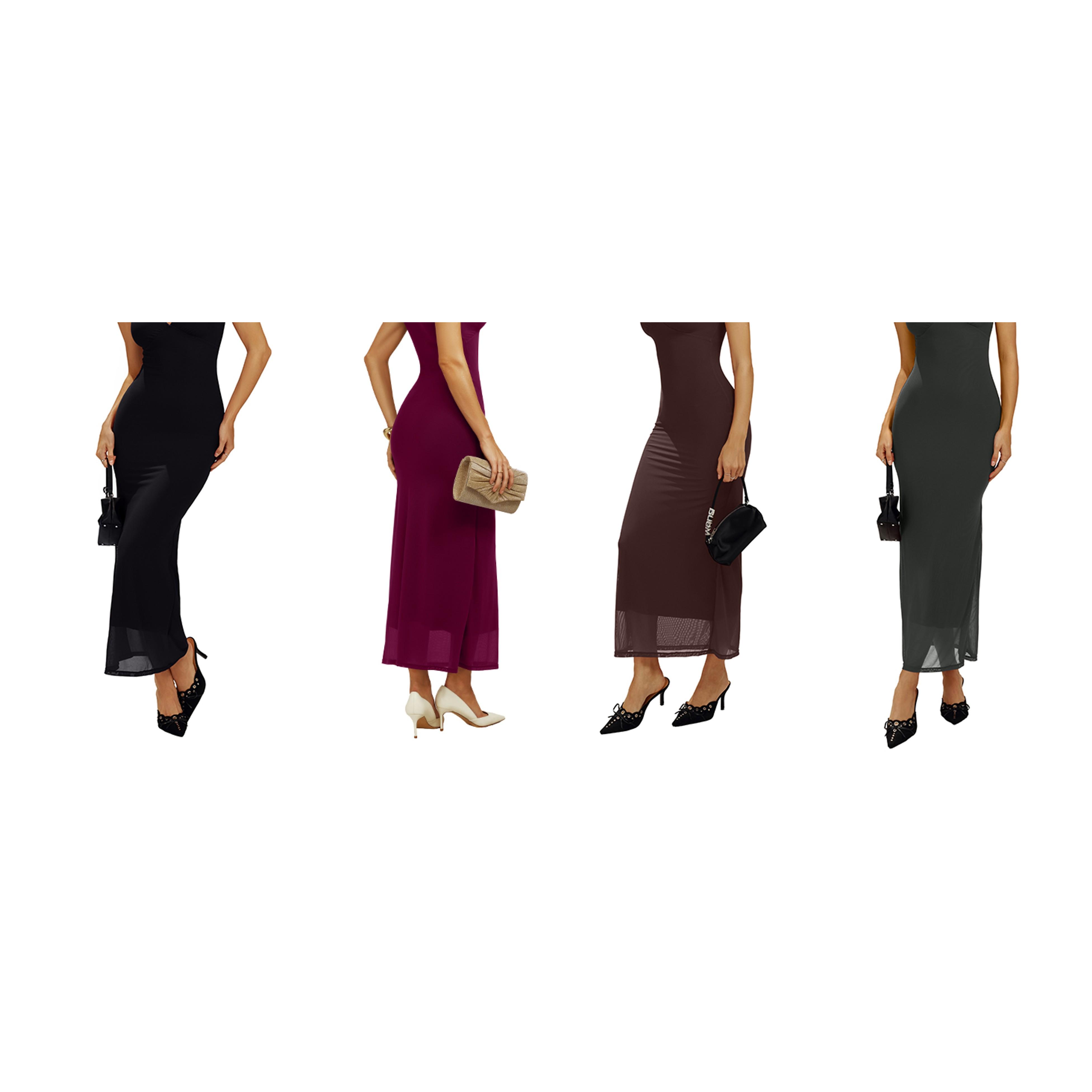 Women's Summer V-Neck Sleeveless Slim Mesh Bodycon Maxi Dress with Matching Shawl - Sexy Party Wedding Guest Womens Dress, Classy Sheer Flared Metallic Elegant Formal Evening Style (Pairs with Shoes)