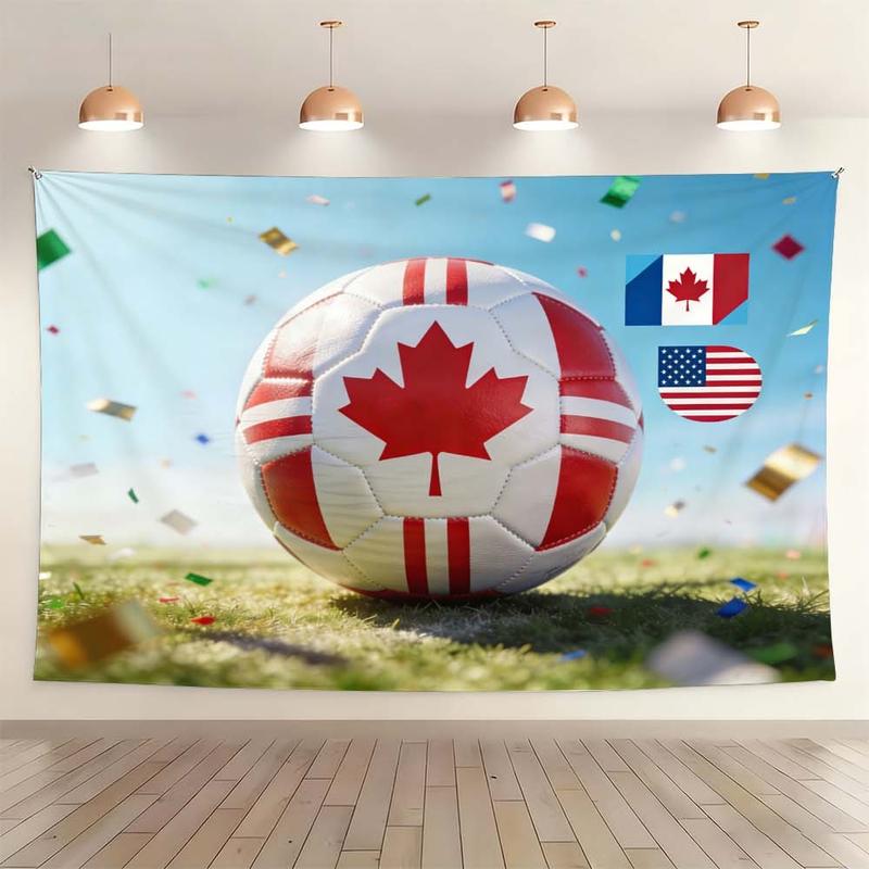 1 pc microfiber FIFA World Cup Soccer Ball Tapestry Canada USA Flag Wall Hanging Home Decor Living Room Bedroom Dining Room Outdoor Holiday Celebration Scene Enhancement Tapestry Background Cloth Hanging Cloth Wall Cloth Decorative Cloth