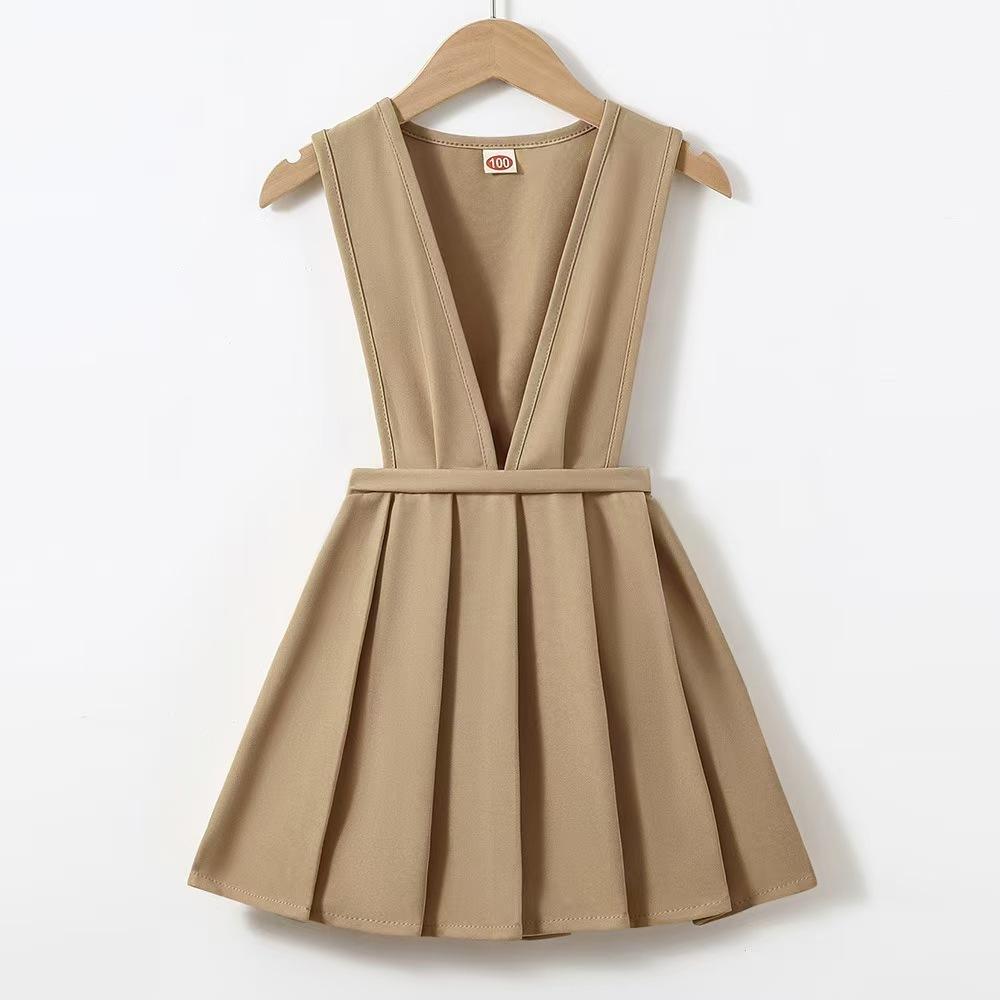 DY-Back to School Season, Girls' Button-Front Pinafore Pleated Dress, Girls' Elastic Waist A-Line Navy Pinafore Skirt with Adjustable Straps And Side Pockets, Preppy School Uniform Dress for Campus Outings (Bust Size Is Net Bust Size
