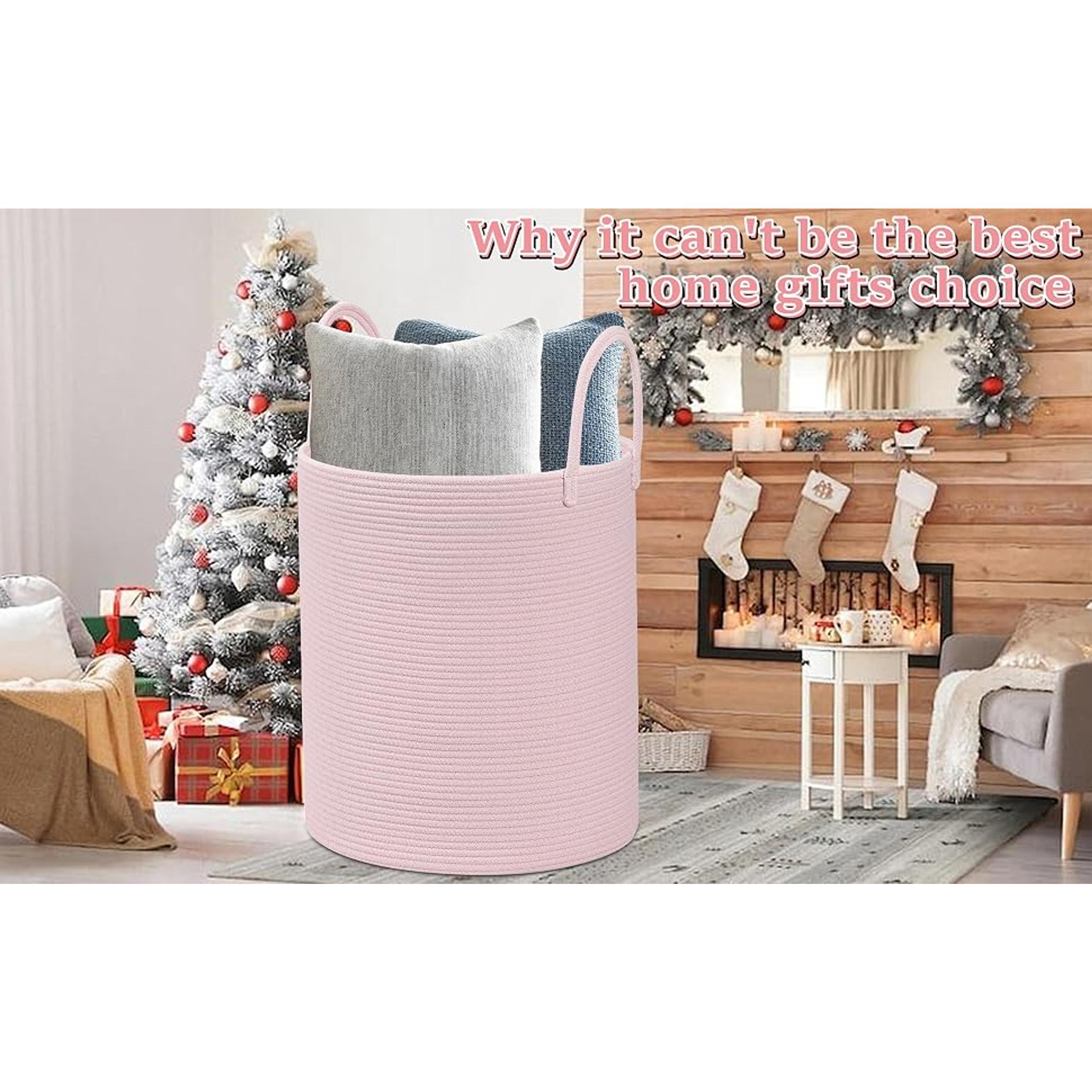 Pink Cotton Rope Laundry Hamper with Handles - 60L Large Collapsible Dirty Clothes Hamper, Sturdy Laundry Organization Container for Living Room, 15"x15"x18" Indoor Storage Organizer Pink Cotton Rope Laundry Hamper with Handles - 60L Large Collapsible Dirty Clothes Hamper, Sturdy Laundry Organization Container for Living Room, 15"x15"x18" Indoor Storage Organizer