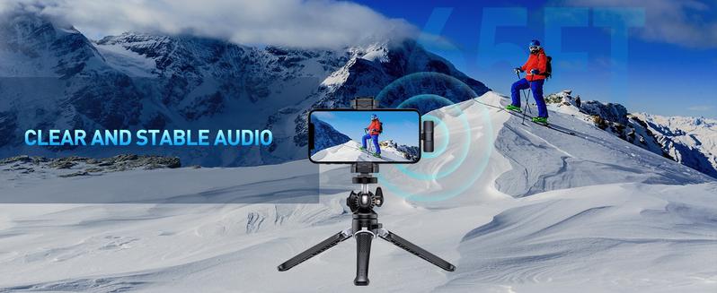 2 Pack Lavalier Wireless Microphone for iPhone Smartphone  iPad, Wireless Lapel Microphone with Clear Audio for Recording, Wireless Microphone for Video Recording, Game Live Streaming, Interviews, Vlog